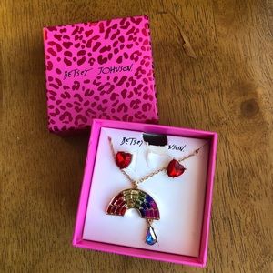 Betsey Johnson Rainbow Necklace & Heart Earrings